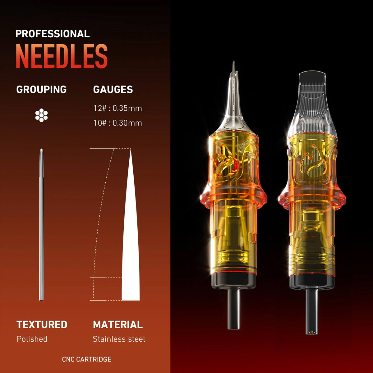 CNC FUEGO, TATTOO NEEDLE CARTRIDGES, RS/MT, 0.30 MM, ZEROHOURSUPPLY.EU 