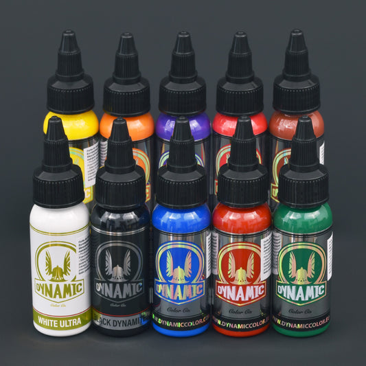 Set of Dynamic tattoo ink bottles in various colors buy from zerohoursupply.eu