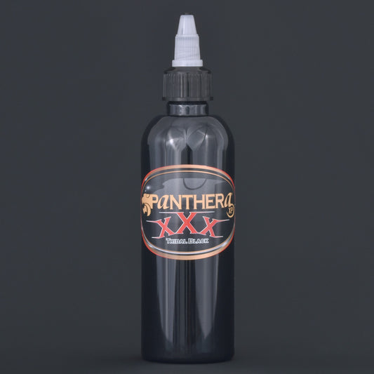 Bottle of Panthera XXX black tattoo ink, buy from zerohoursupply.eu