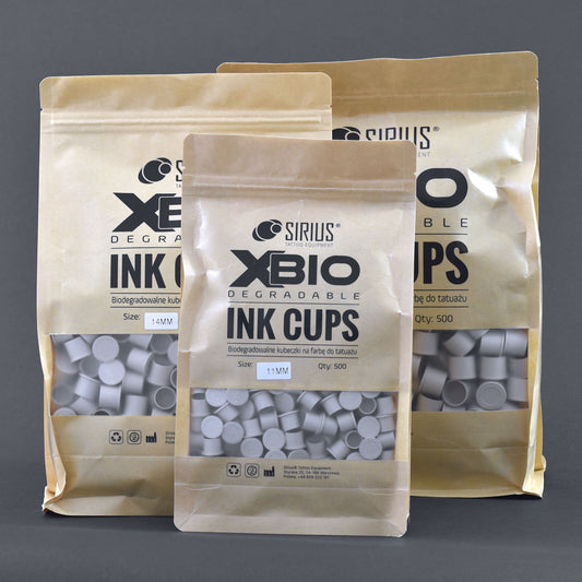 500pcs Sirius XBio degradable ink cups, eco friendly different sizes, buy from zerohoursupply.eu